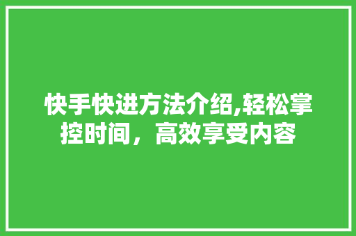 快手快进方法介绍,轻松掌控时间，高效享受内容