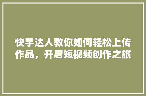 快手达人教你如何轻松上传作品，开启短视频创作之旅 建站教程
