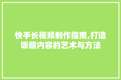 快手长视频制作指南,打造吸睛内容的艺术与方法 建站教程