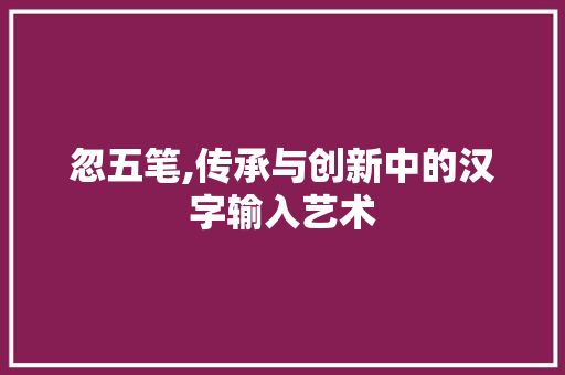 忽五笔,传承与创新中的汉字输入艺术