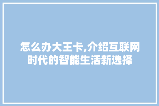 怎么办大王卡,介绍互联网时代的智能生活新选择