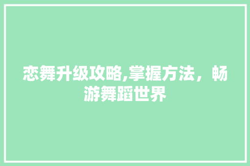 恋舞升级攻略,掌握方法，畅游舞蹈世界