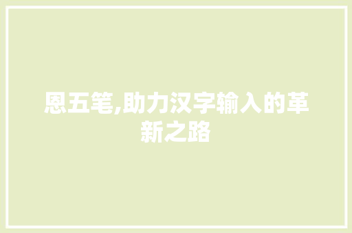 恩五笔,助力汉字输入的革新之路