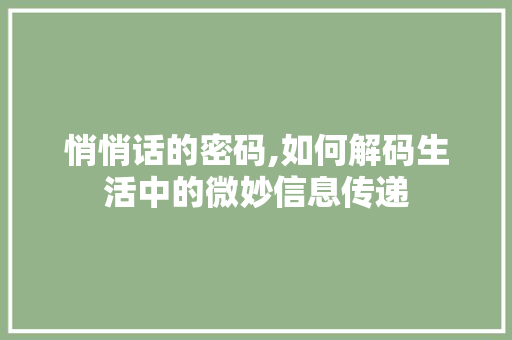 悄悄话的密码,如何解码生活中的微妙信息传递