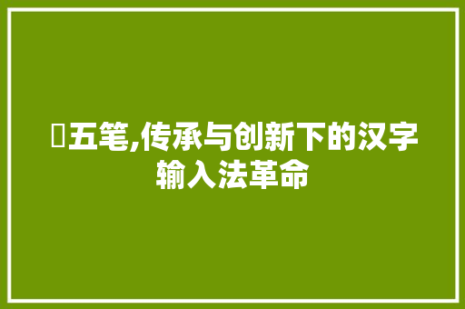 惇五笔,传承与创新下的汉字输入法革命