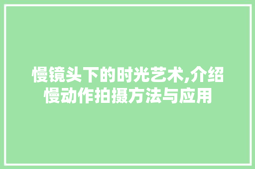 慢镜头下的时光艺术,介绍慢动作拍摄方法与应用 友链在线