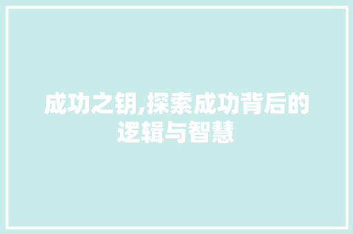 成功之钥,探索成功背后的逻辑与智慧 友链在线