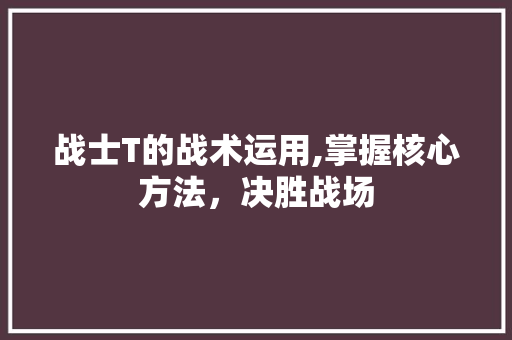 战士T的战术运用,掌握核心方法，决胜战场