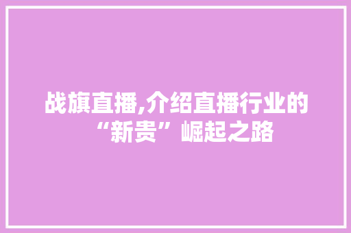 战旗直播,介绍直播行业的“新贵”崛起之路 SEO教程
