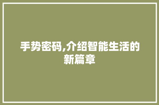 手势密码,介绍智能生活的新篇章