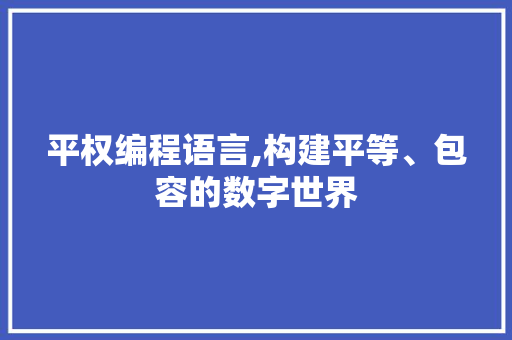 平权编程语言,构建平等、包容的数字世界