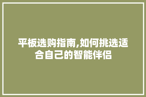 平板选购指南,如何挑选适合自己的智能伴侣