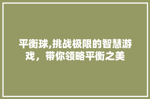 平衡球,挑战极限的智慧游戏，带你领略平衡之美
