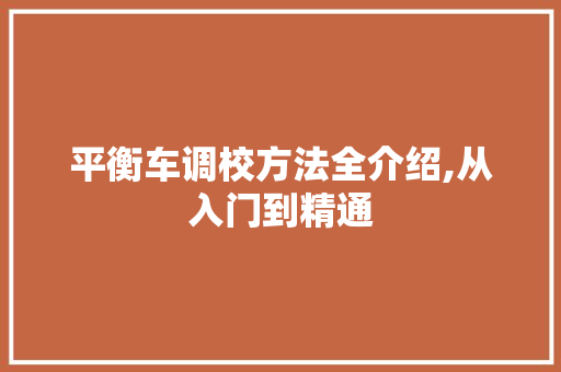 平衡车调校方法全介绍,从入门到精通