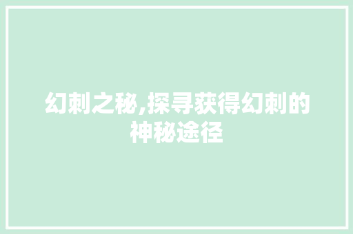 幻刺之秘,探寻获得幻刺的神秘途径