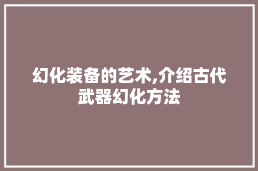 幻化装备的艺术,介绍古代武器幻化方法