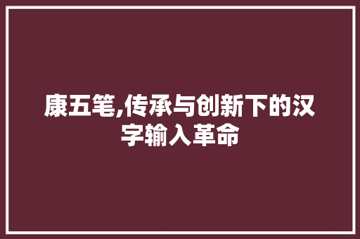 康五笔,传承与创新下的汉字输入革命 康五笔,传承与创新下的汉字输入革命