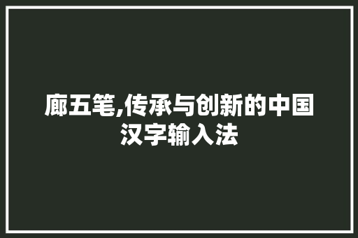 廊五笔,传承与创新的中国汉字输入法
