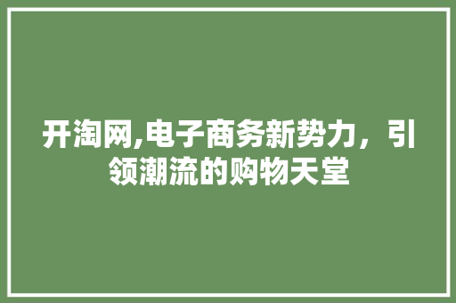 开淘网,电子商务新势力，引领潮流的购物天堂