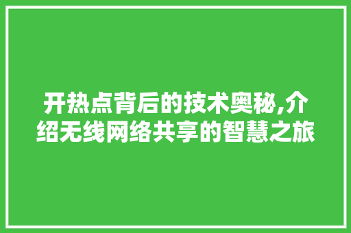 开热点背后的技术奥秘,介绍无线网络共享的智慧之旅