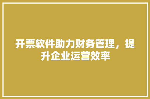 开票软件助力财务管理，提升企业运营效率