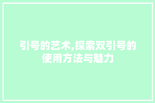 引号的艺术,探索双引号的使用方法与魅力 Web前端