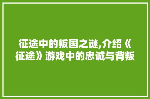 征途中的叛国之谜,介绍《征途》游戏中的忠诚与背叛