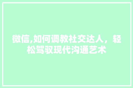 微信,如何调教社交达人，轻松驾驭现代沟通艺术