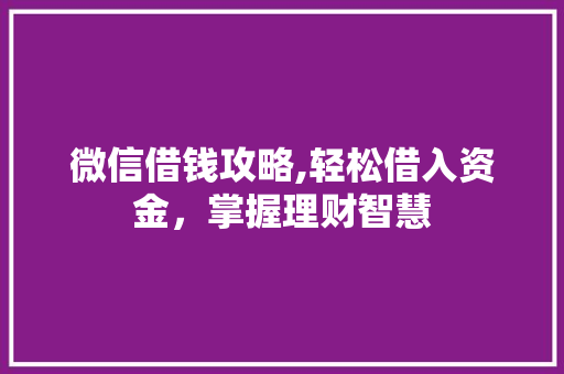 微信借钱攻略,轻松借入资金，掌握理财智慧