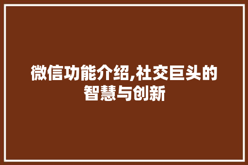 微信功能介绍,社交巨头的智慧与创新