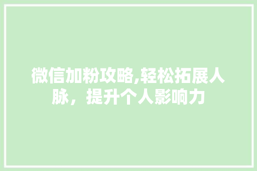 微信加粉攻略,轻松拓展人脉，提升个人影响力