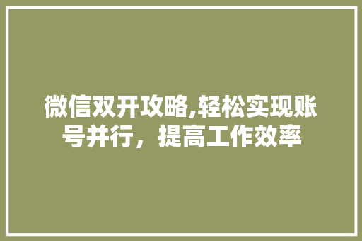 微信双开攻略,轻松实现账号并行，提高工作效率