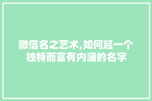微信名之艺术,如何起一个独特而富有内涵的名字