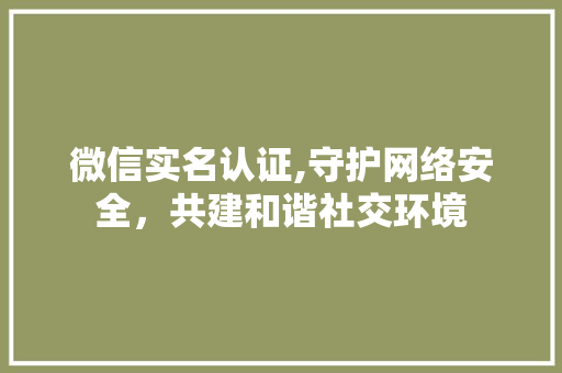 微信实名认证,守护网络安全，共建和谐社交环境