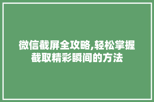 微信截屏全攻略,轻松掌握截取精彩瞬间的方法 建站教程