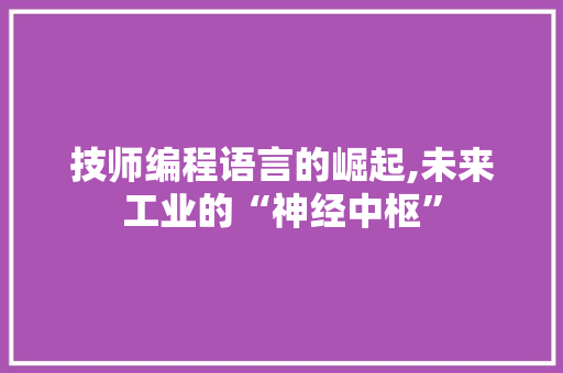 技师编程语言的崛起,未来工业的“神经中枢”