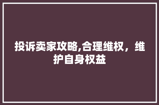 投诉卖家攻略,合理维权，维护自身权益