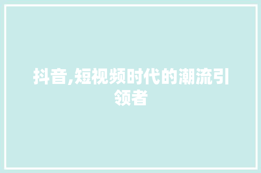抖音,短视频时代的潮流引领者