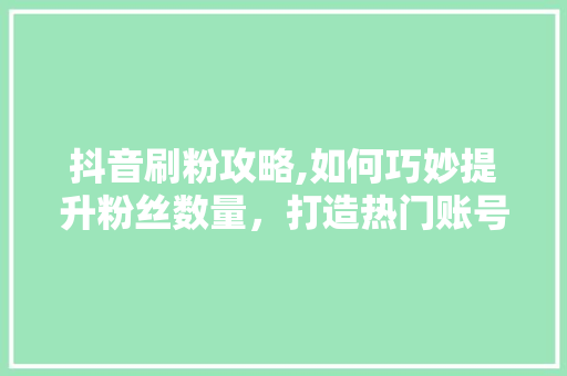 抖音刷粉攻略,如何巧妙提升粉丝数量，打造热门账号
