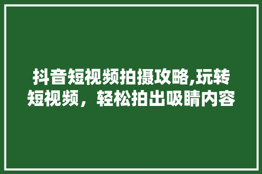 抖音短视频拍摄攻略,玩转短视频，轻松拍出吸睛内容 友链在线