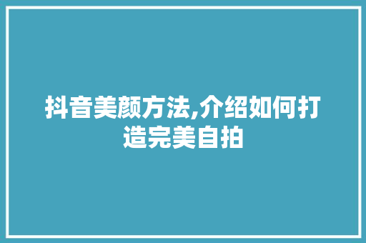 抖音美颜方法,介绍如何打造完美自拍