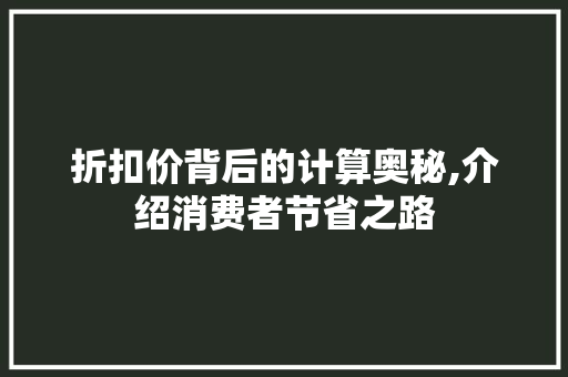 折扣价背后的计算奥秘,介绍消费者节省之路