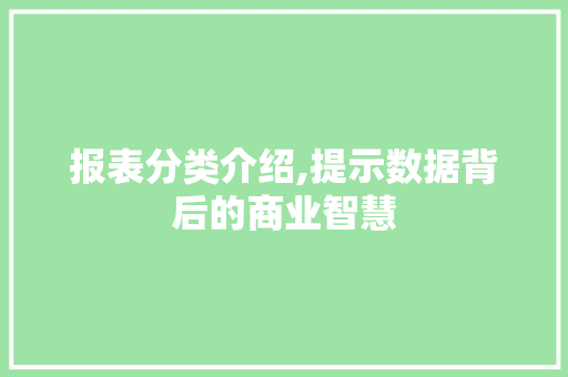 报表分类介绍,提示数据背后的商业智慧