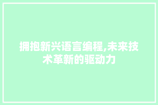 拥抱新兴语言编程,未来技术革新的驱动力 Web前端