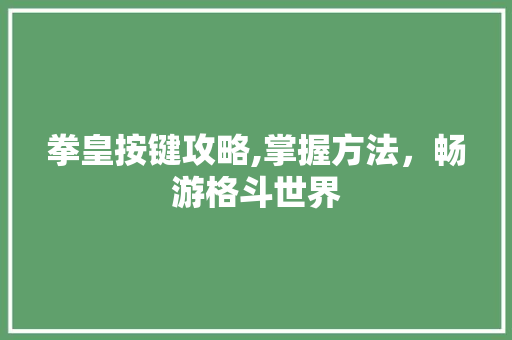 拳皇按键攻略,掌握方法，畅游格斗世界