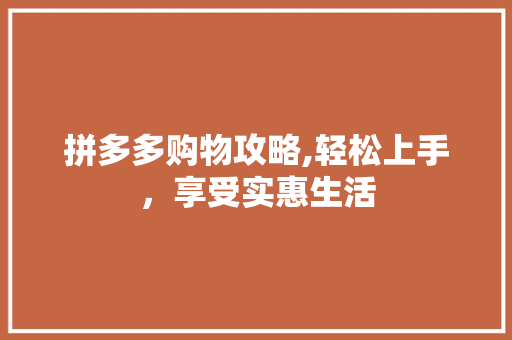 拼多多购物攻略,轻松上手，享受实惠生活 WordPress教程