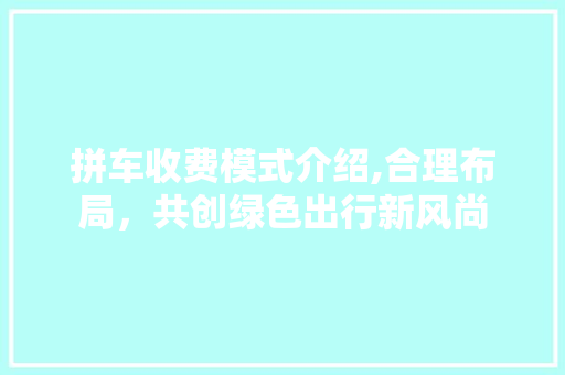 拼车收费模式介绍,合理布局，共创绿色出行新风尚 友链在线