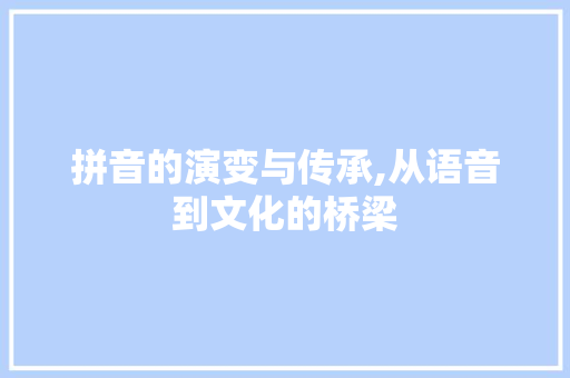 拼音的演变与传承,从语音到文化的桥梁
