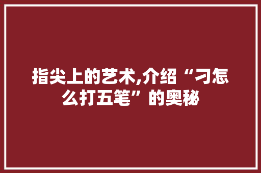 指尖上的艺术,介绍“刁怎么打五笔”的奥秘