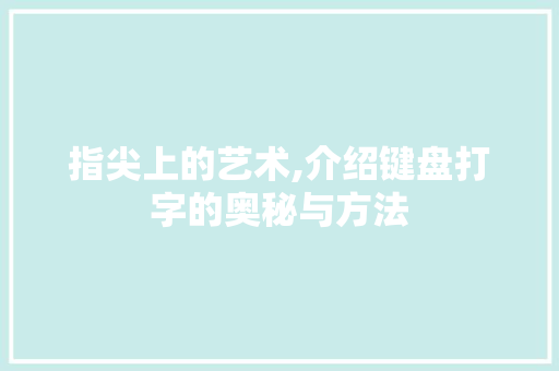 指尖上的艺术,介绍键盘打字的奥秘与方法